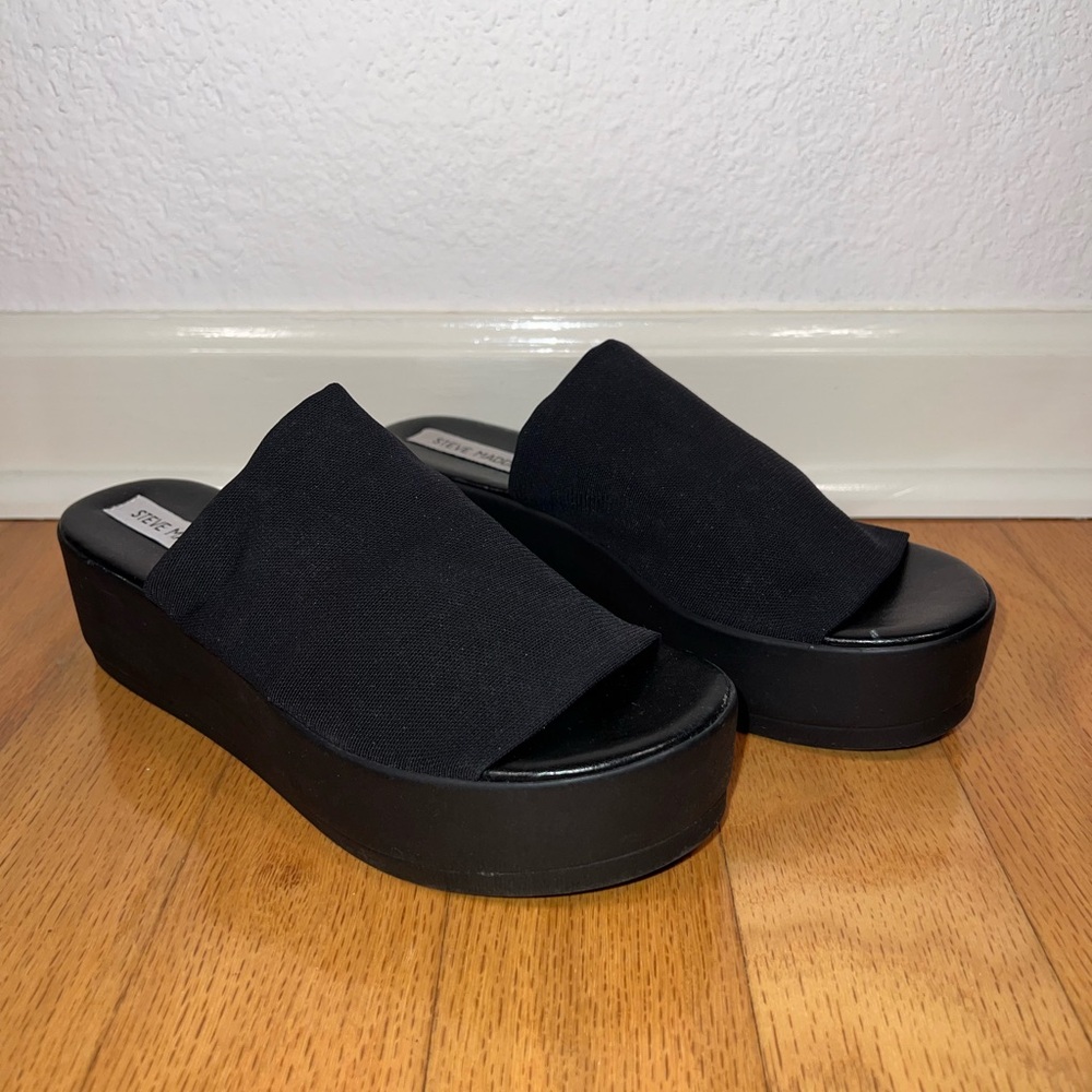 Steve Madden women’s sandals black size 8 platform flatform wide slide strap